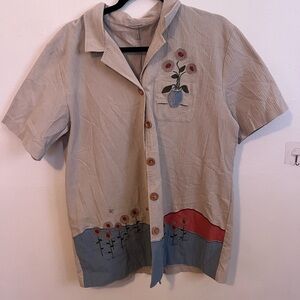 Beige Shirt with Floral Embroidery